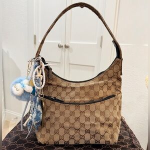 Gucci Vintage Monogram GG
Hobo Shoulder Bag + GG Silk Dust Bag & Fun 💙Keychain